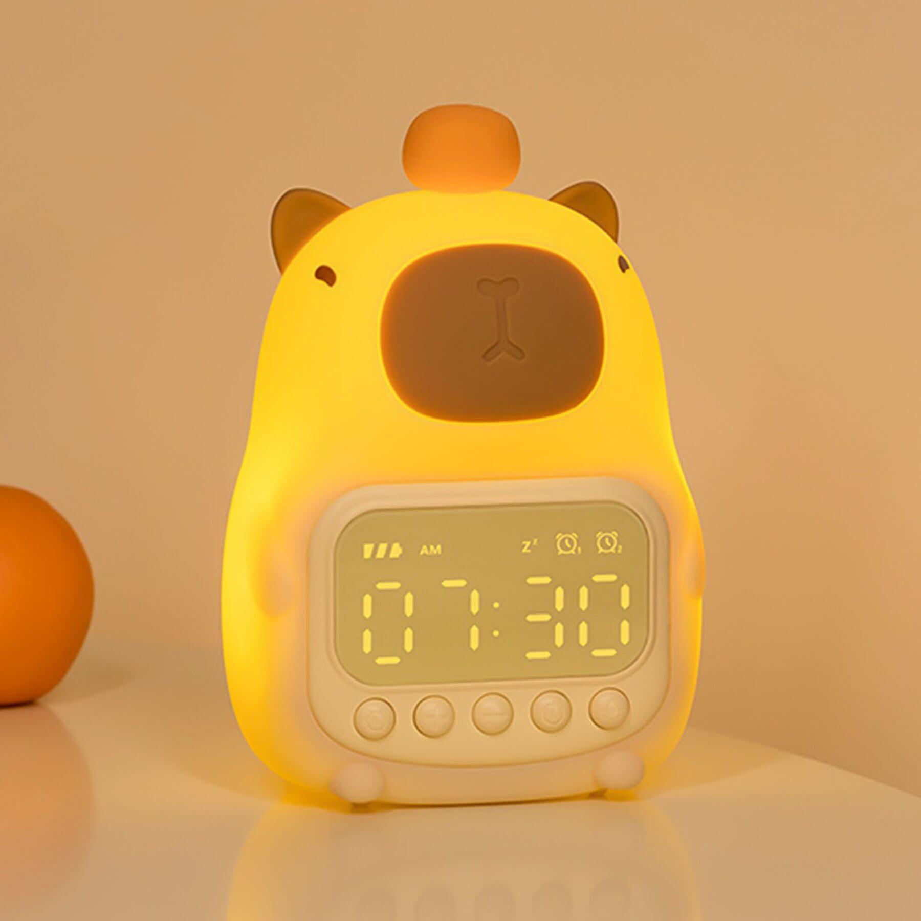 Capybara Night Light with Digital Clock, Cute Sleep Companion Alarm Clock, LED, Adjustable Brightness, 7 Color Options