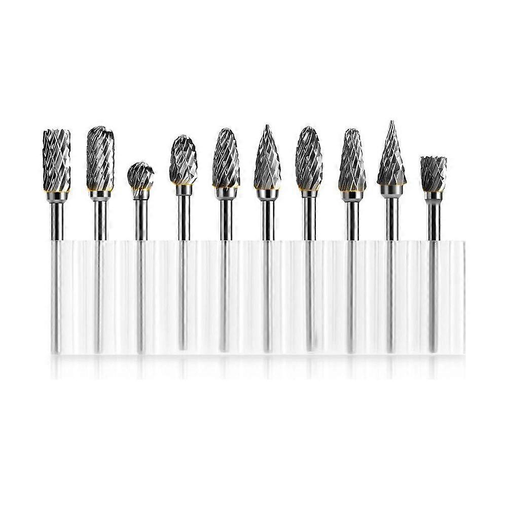 10-Piece Carbide Burr Set Compatible with Dremel 1/8" Screw Rotary Tool for Engraving and Grinding on Wood and Metal