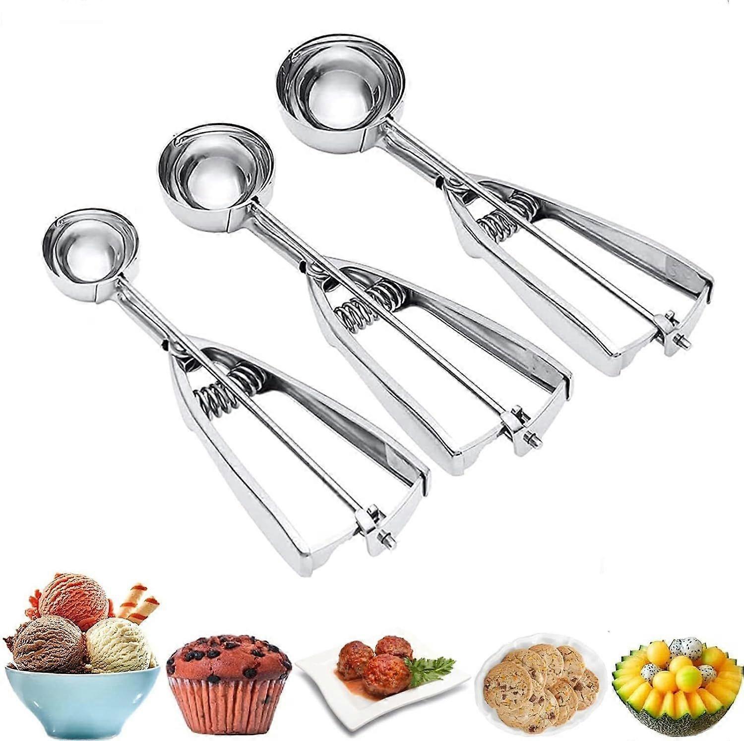 Ice cream scoop, stainless steel ice cream scoop with trigger release, large/medium/small cookie scoops for baking, 3-piece cookie scoop set