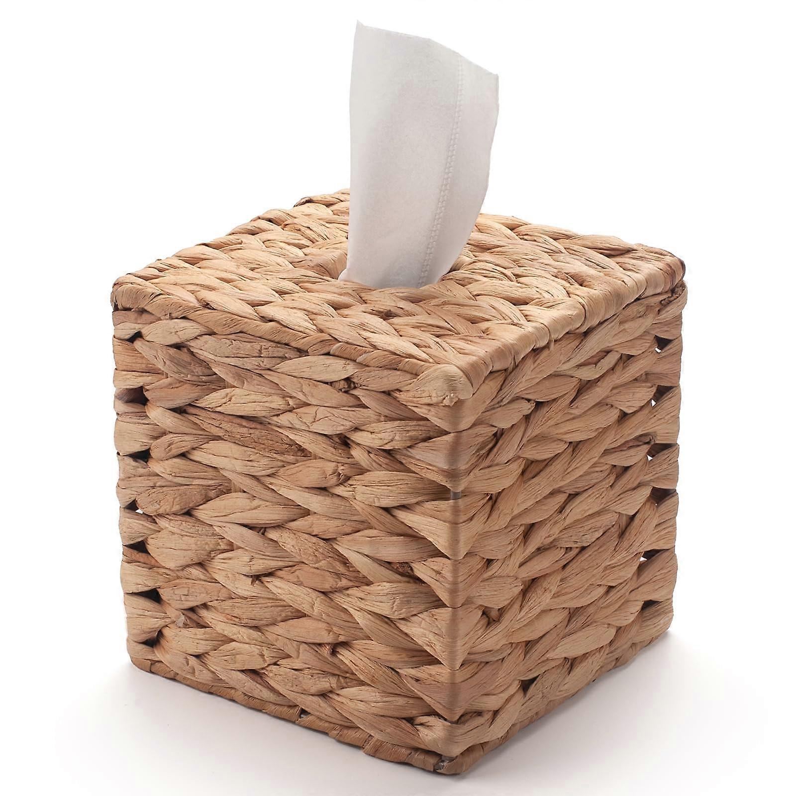 Tissue Box Cover Square - Rattan Tissue Box Holder, Boho Woven, Natural Color, 5.9 In L x 5.9 In W x 5.9 In H