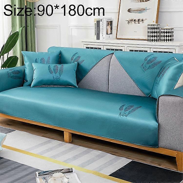 Feather Pattern Summer Ice Silk Non-slip Full Coverage Sofa Cover, Size:90x180cm