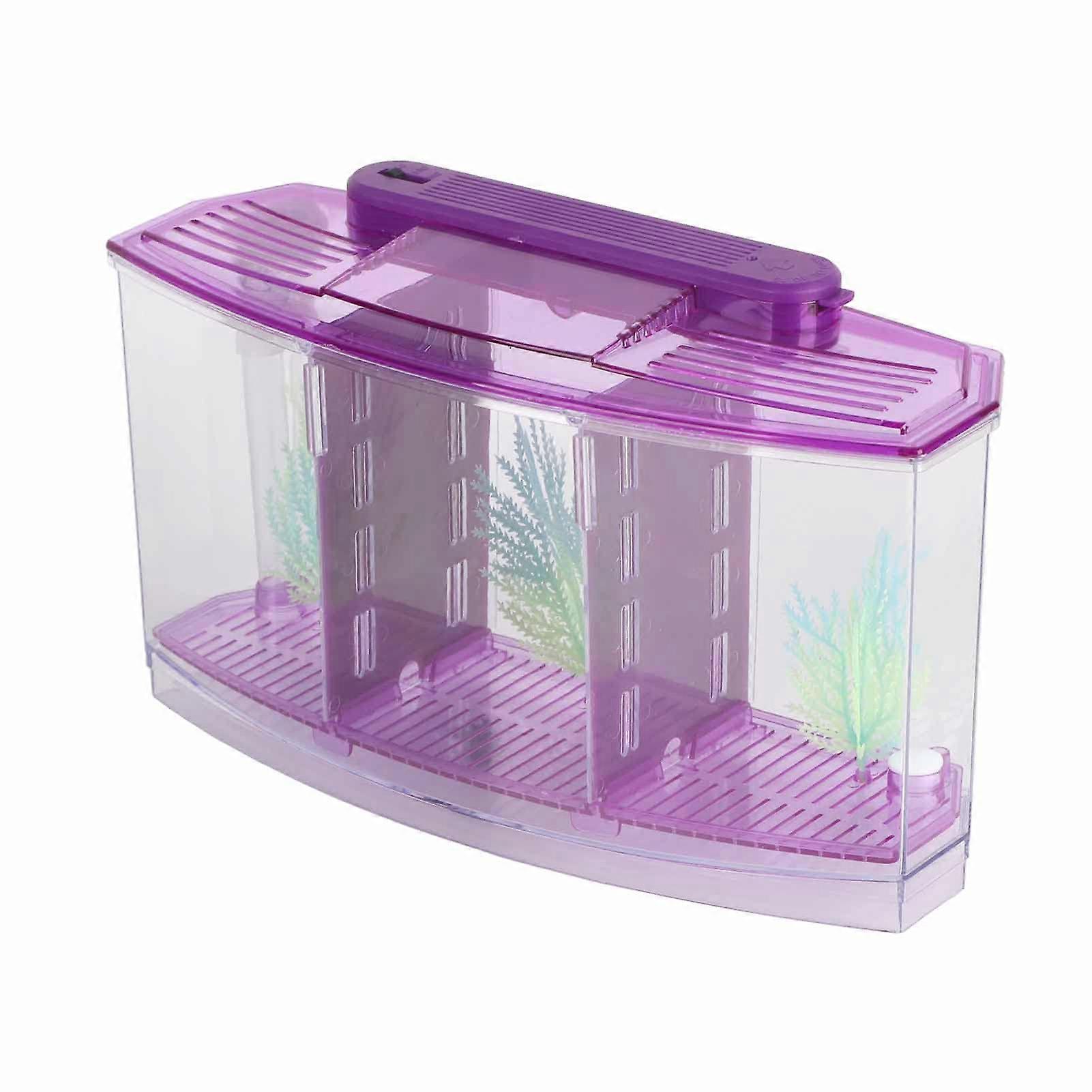 2 Betta Fish Tank With Divider - LED Acrylic Breeding Isolation Box for Small Fishes, Three Divisions, 5 Gallon