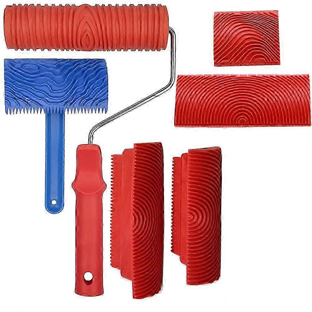 Σετ εργαλείων κόκκων ξύλου, 6pcs 7» εργαλείο ζωγραφικής κοκκοποίησης Εργαλεία μοτίβου ξύλου κυλίνδρων χρωμάτων υφής ξύλου για το χρώμα τέχνης δωματίων τοίχων