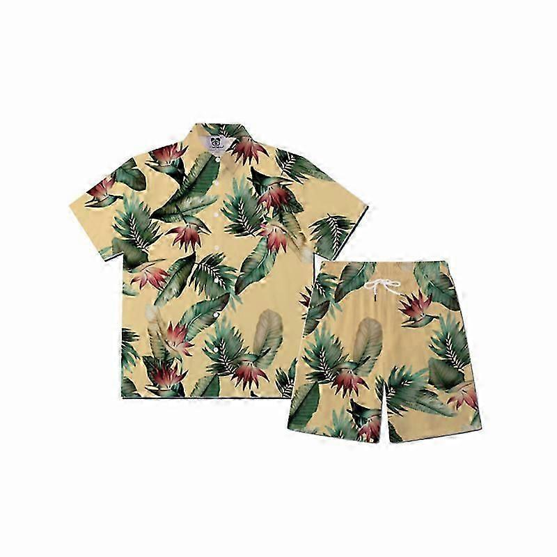 Herren Casual Button-Down Kurzarm Hawaiihemd 2 Stück Urlaub Outfits Sets