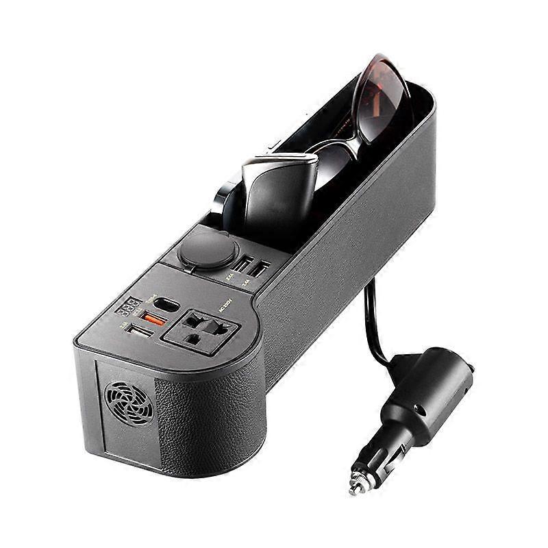 SEAMETAL Car Organizer with 12V/24V to 220V Inverter Seat Crevice Storage Box 4-USB Ports QC3.0 Fast Charging for Smartphone