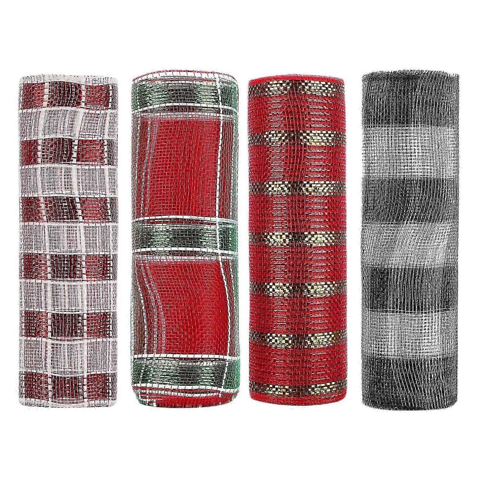 4Pcs Mesh Ribbon Metallic Rolls 10"x10 yds for Wreath Party Christmas