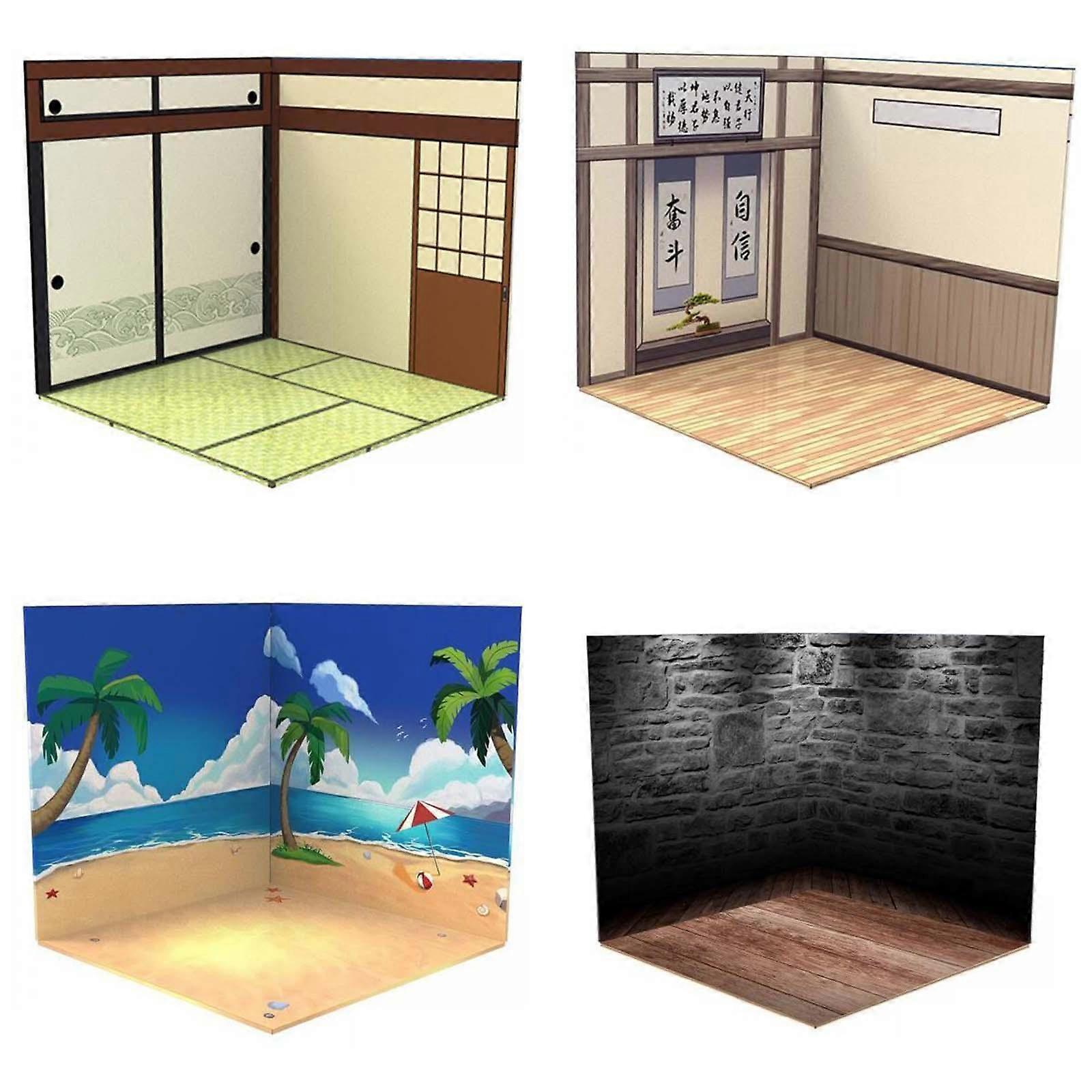 4pcs 1:12 Scale Action Figures Display Backdrop Diecast Car