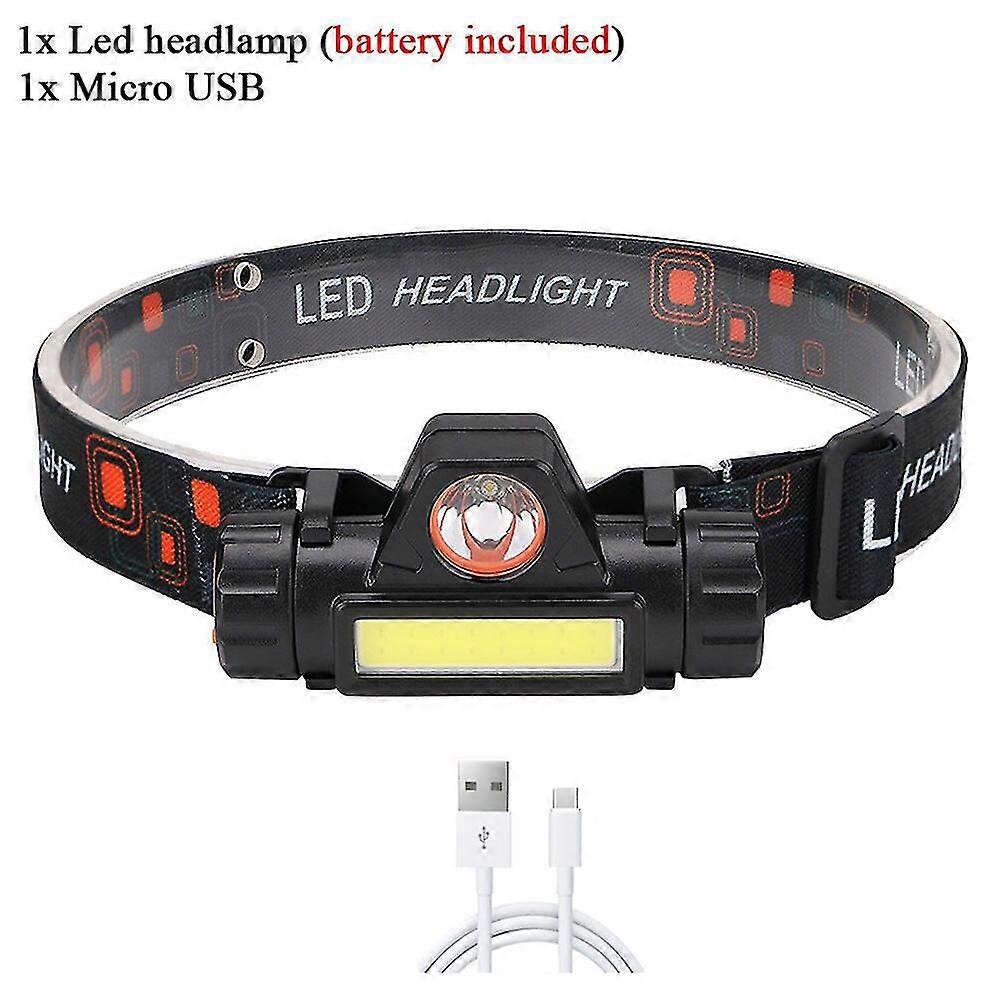 Compact Mini Headlamp Flashlight Lantern Q5 + Cob Led, Rechargeable Battery Included, Magnetic Design, Ideal for Outdoor Camping and Fishing