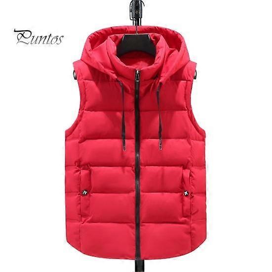 Colete de algodão unissex com capuz com cordão sem mangas Zíper Placket Colete Casaco com bolsos Cor sólida espessa quente colete jaqueta