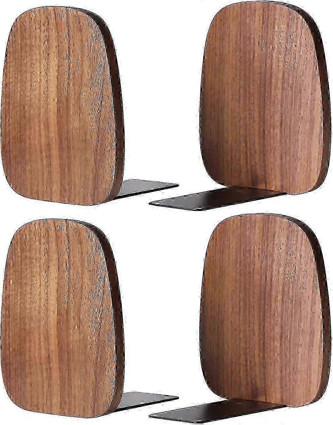 棚用の木製ブックエンド、本/ DVD /映画用の装飾的なブックエンド14x12x10.8cm(ウォールナットウッド)