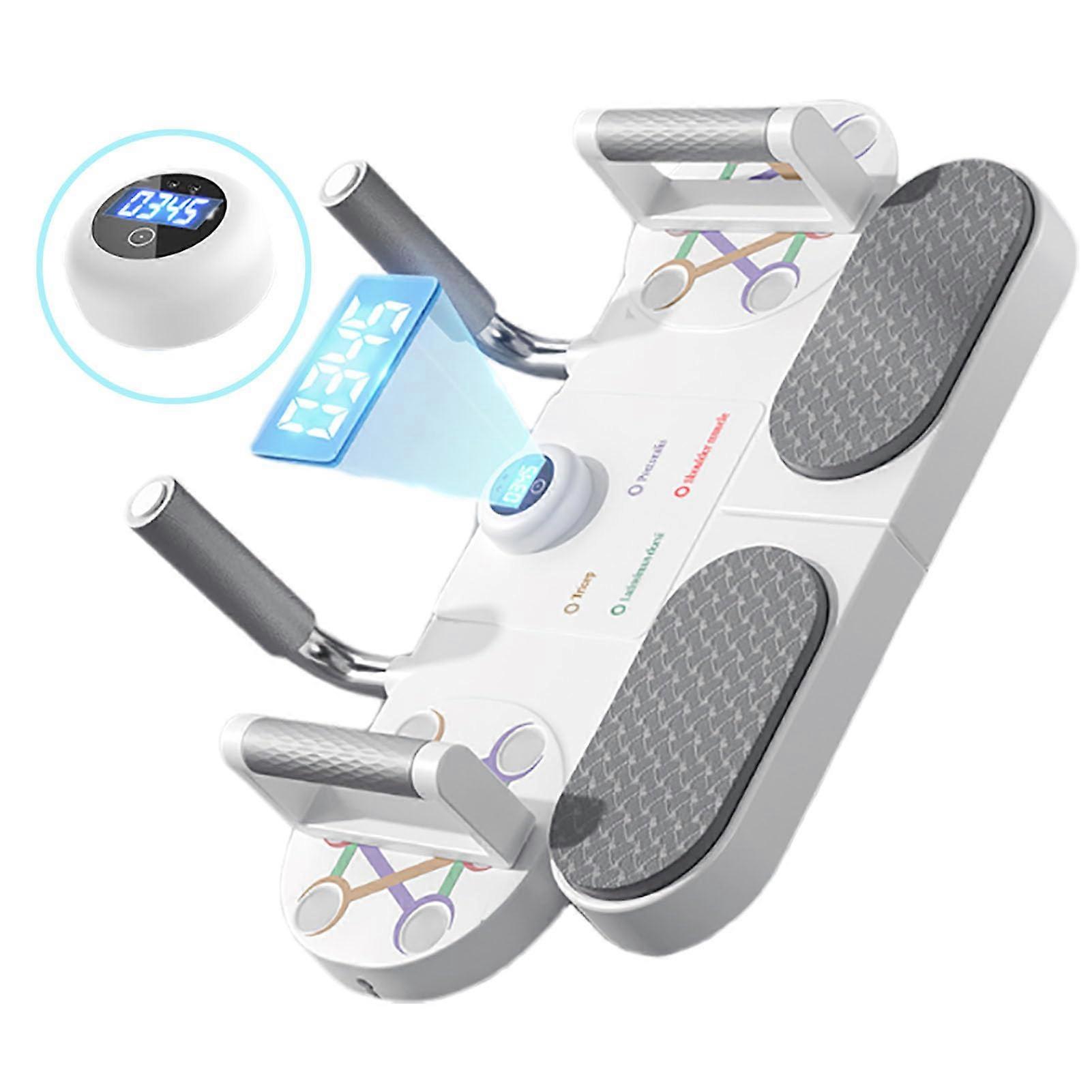 Push Up Board with Smart Counter and Timer, Resistance Bands Included, Professional Strength Training Equipment for Chest Workout, White