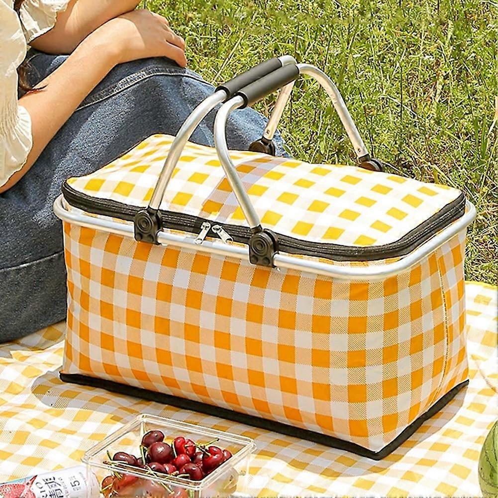 Auto-Picknickkorb Faltbarer Marktkorb Gelb Mit Zwei Griffen Lebensmitteleimer Tragbarer Outdoor-Korb Wiederverwendbar Größe M