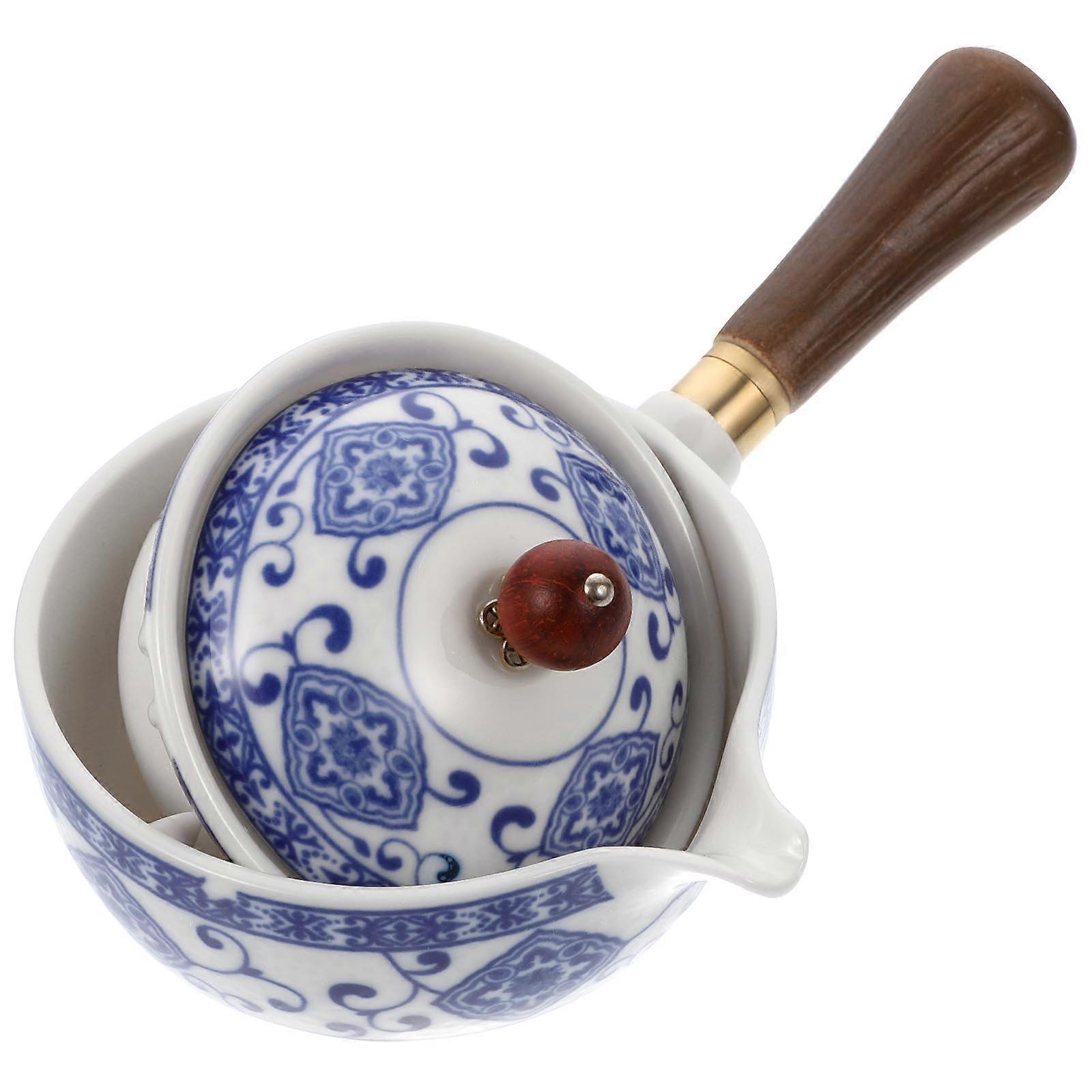 Retro Teapot with Side Handle Made of Ceramic and Stainless Steel Blue Color Perfect for Home Office Use 1pc