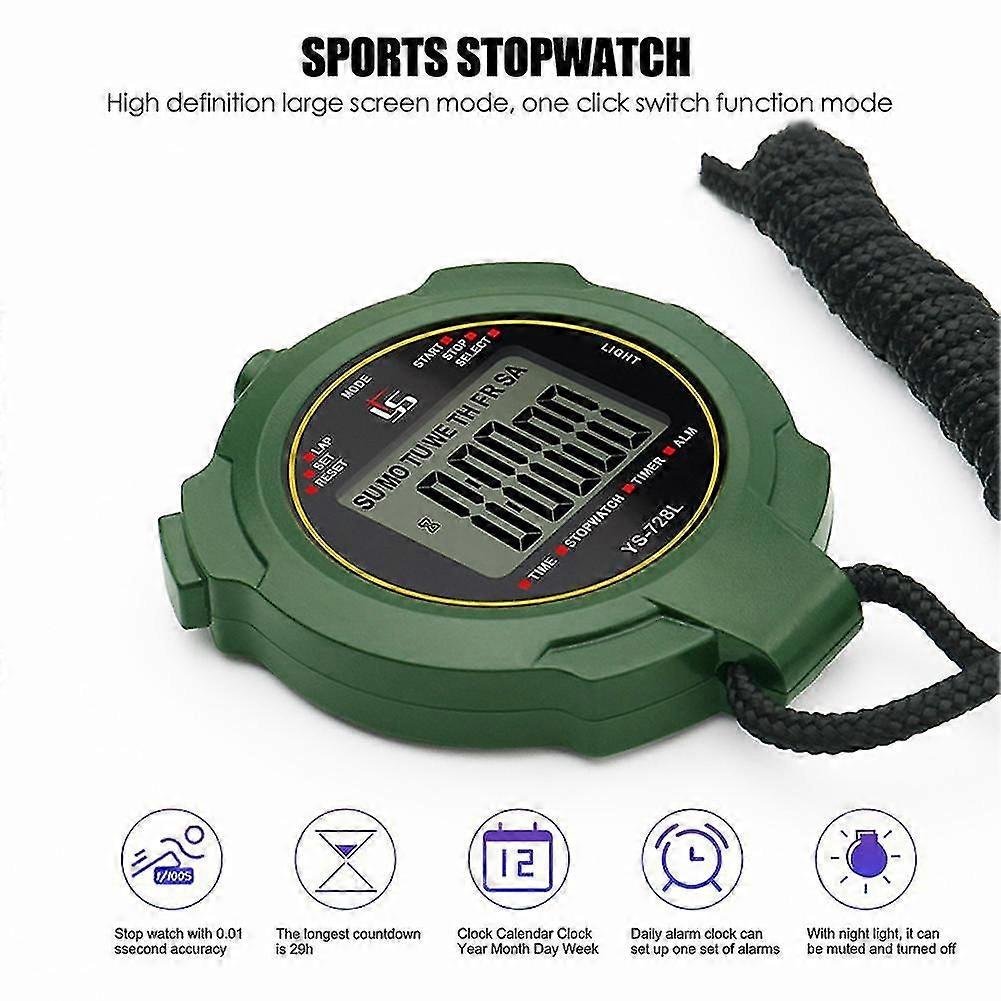 Sports Stopwatch Digital Handheld Sports Stopwatch Night Light Code Table