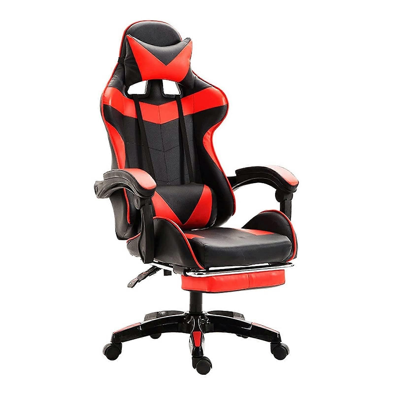 Gaming Chair,  Leather with Lumbar Support, Footrest, Adjustable Swivel Height