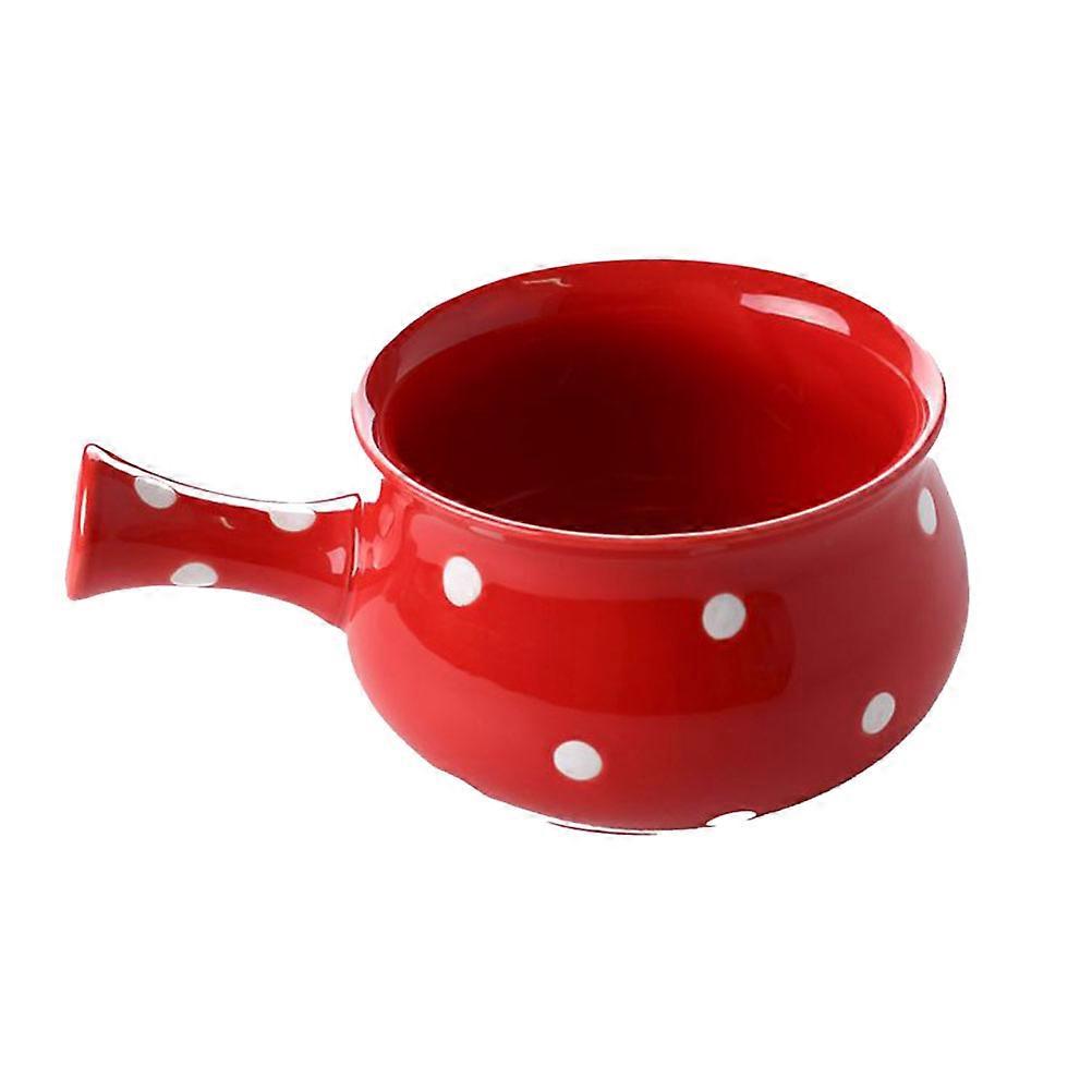 Kitchen Ceramic Bowl with Handle for Soup Use 1 Piece Red