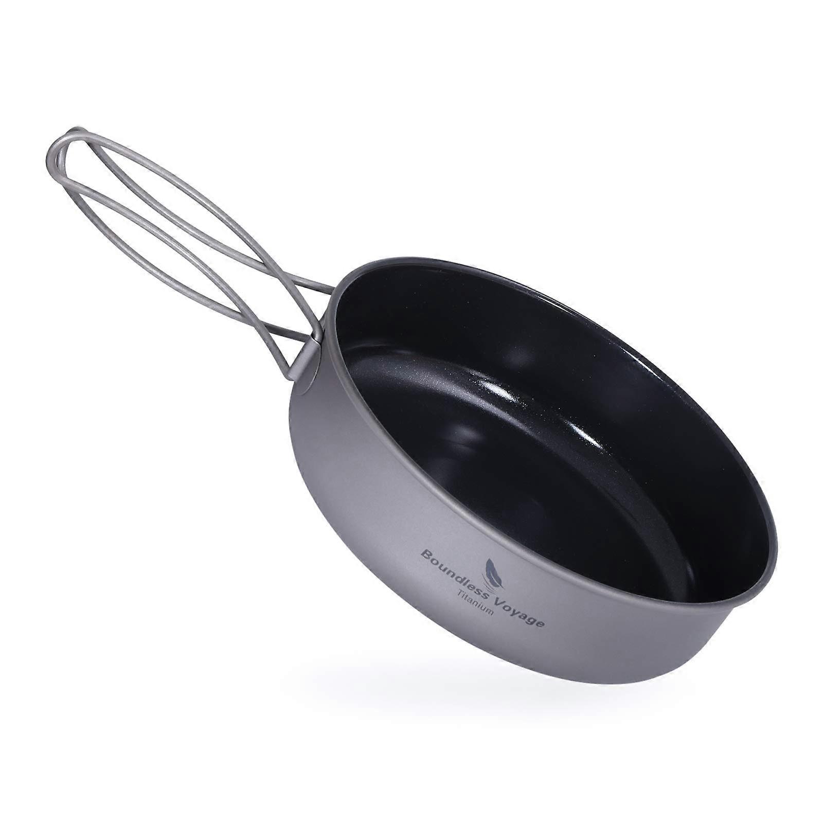 Titanium Frying Pan Plate Bowl with Folding Handle Ultra Light Camping