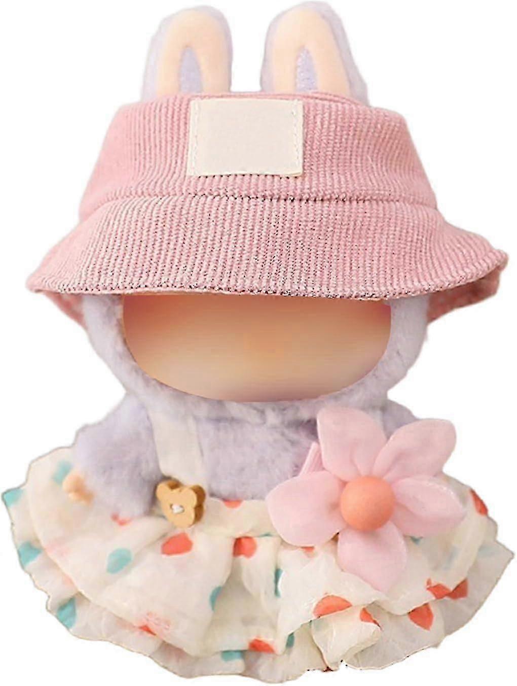 ملابس لابوبو ، مجموعة تنورة لدمية لابوبو ، مجموعة من 2 قطعة قبعة تنورة زي أزياء فاخرة فستان لطيف لإكسسوارات دمى لابوبو (بدون دمية) (بيج) ح