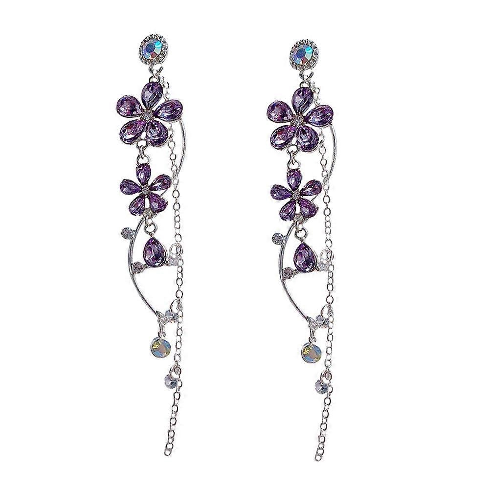 Baroque Drop Earring Temperament Earrings Party Purple 11.5x2cm Floral Design 1 Pair