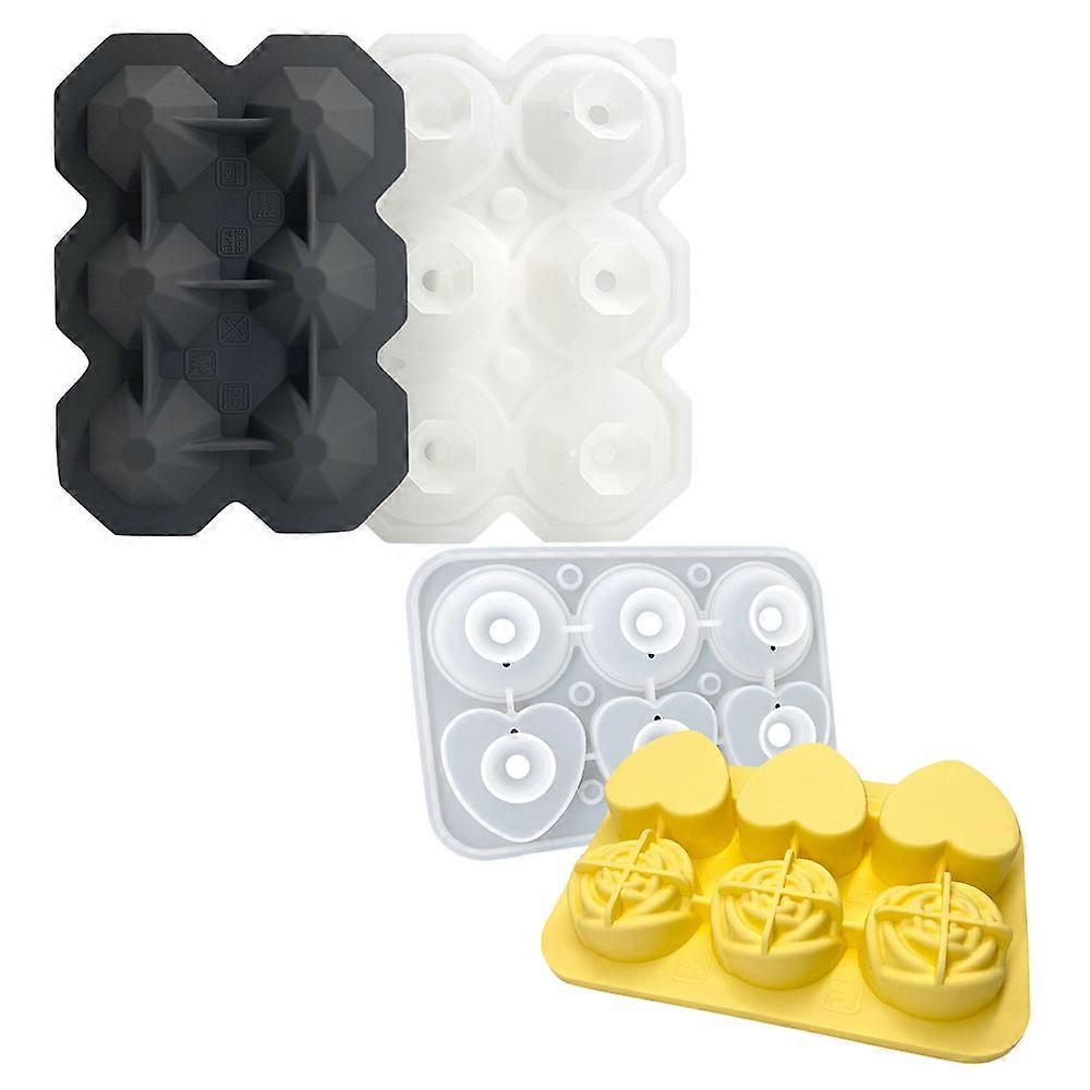 Ice Cube Trays - Ice Tray Molds For Making Various Shapes Of Ice For Whiskey, Reusable- 2 Pack-Grey+Yellow