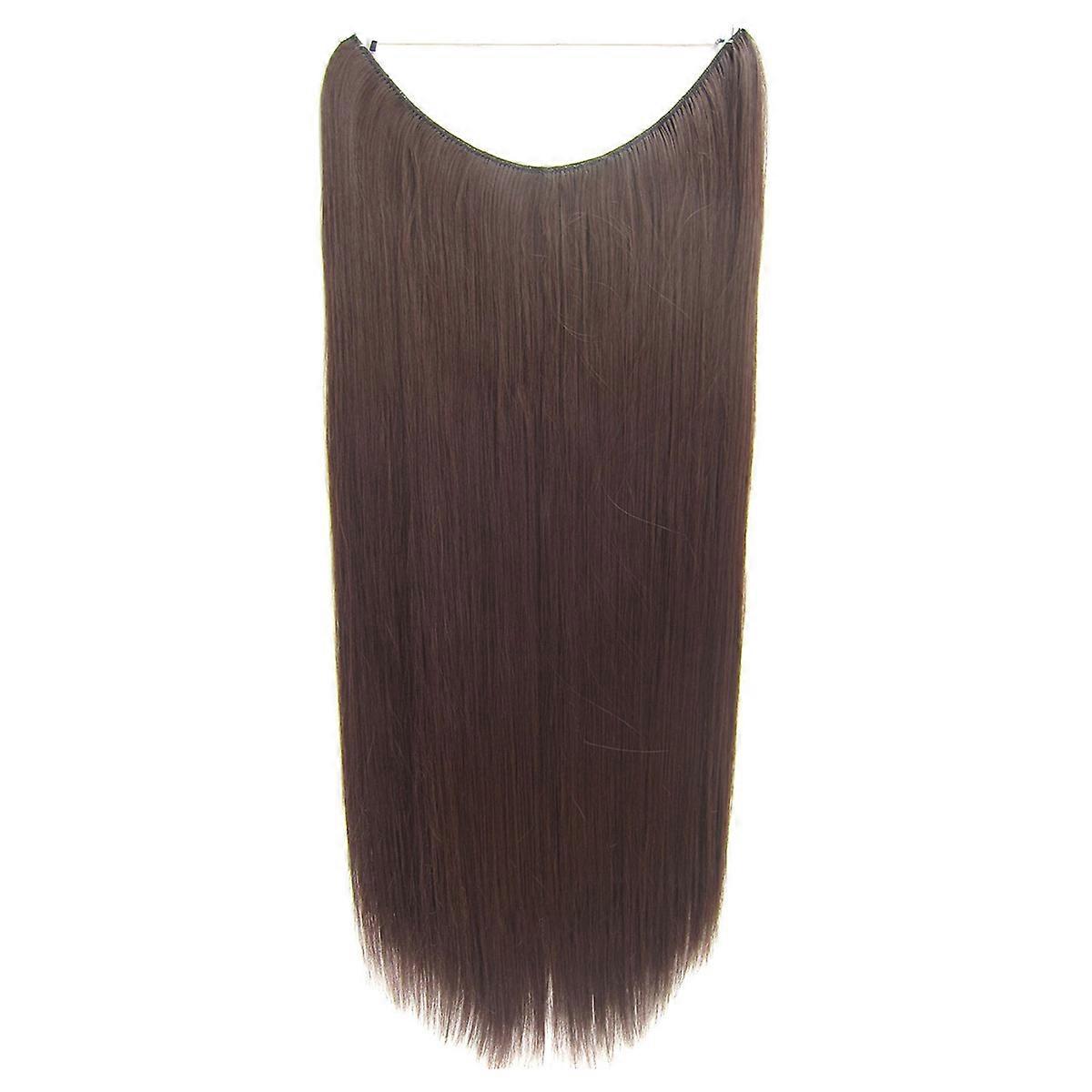 Hair Extension For Women With Wire Long Straight One Piece Fish Line Hair Extensions Dark Brown Party Daily Use 1Set