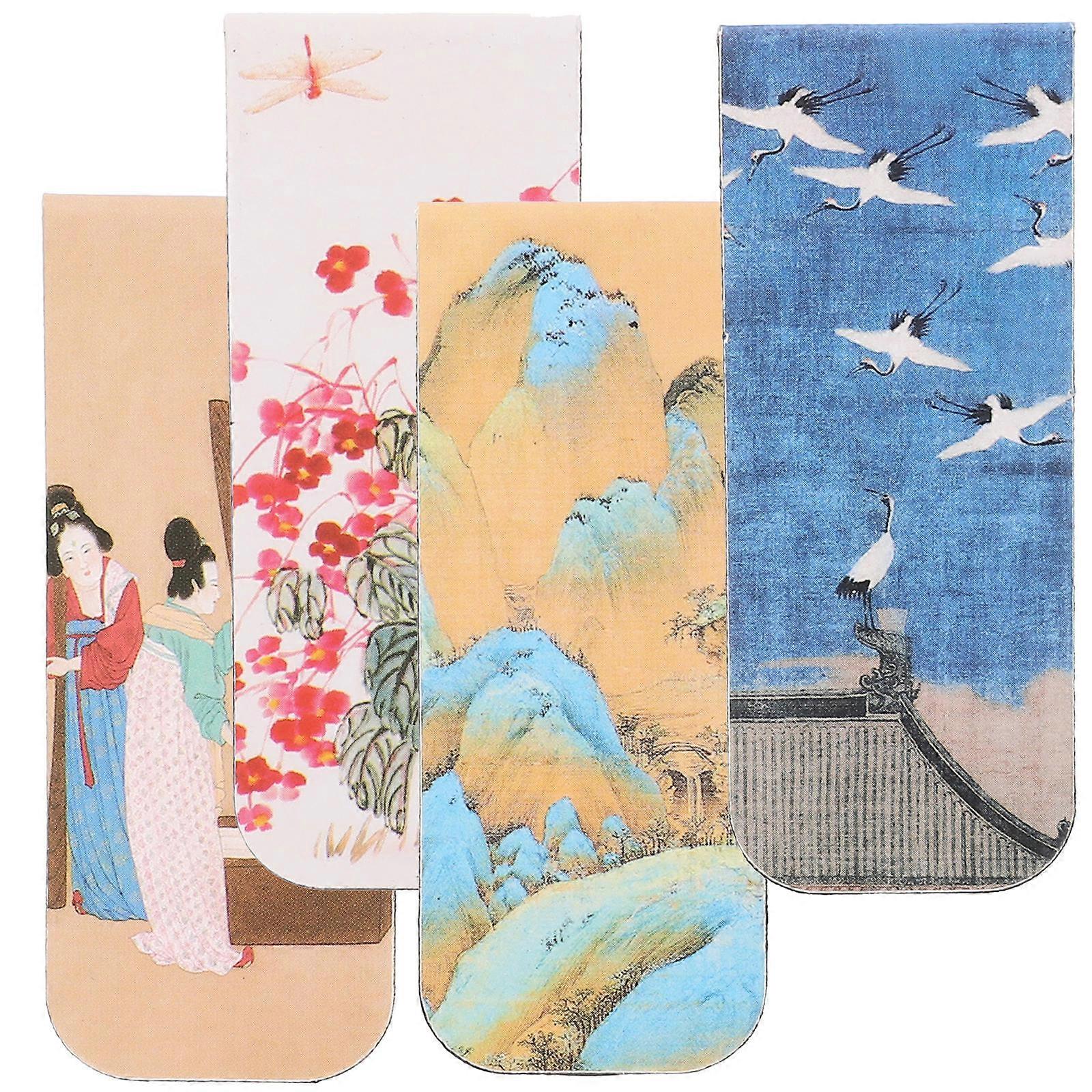 Magnetic Bookmarks Decorative Small Bookmarks Landscape Pattern Elegant Design For Books Multi 6.50X2.50X0.20cm 4Pcs