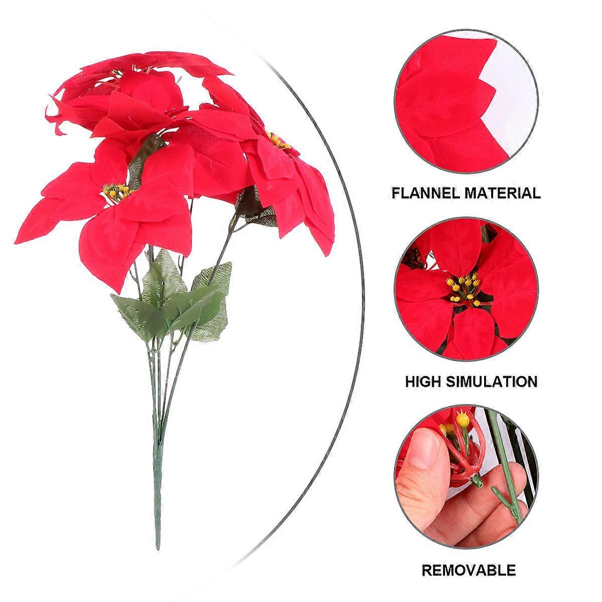 Christmas Tree Ornament Artificial Poinsettia Red Bouquet for Handmade Projects Lint Material 1Set