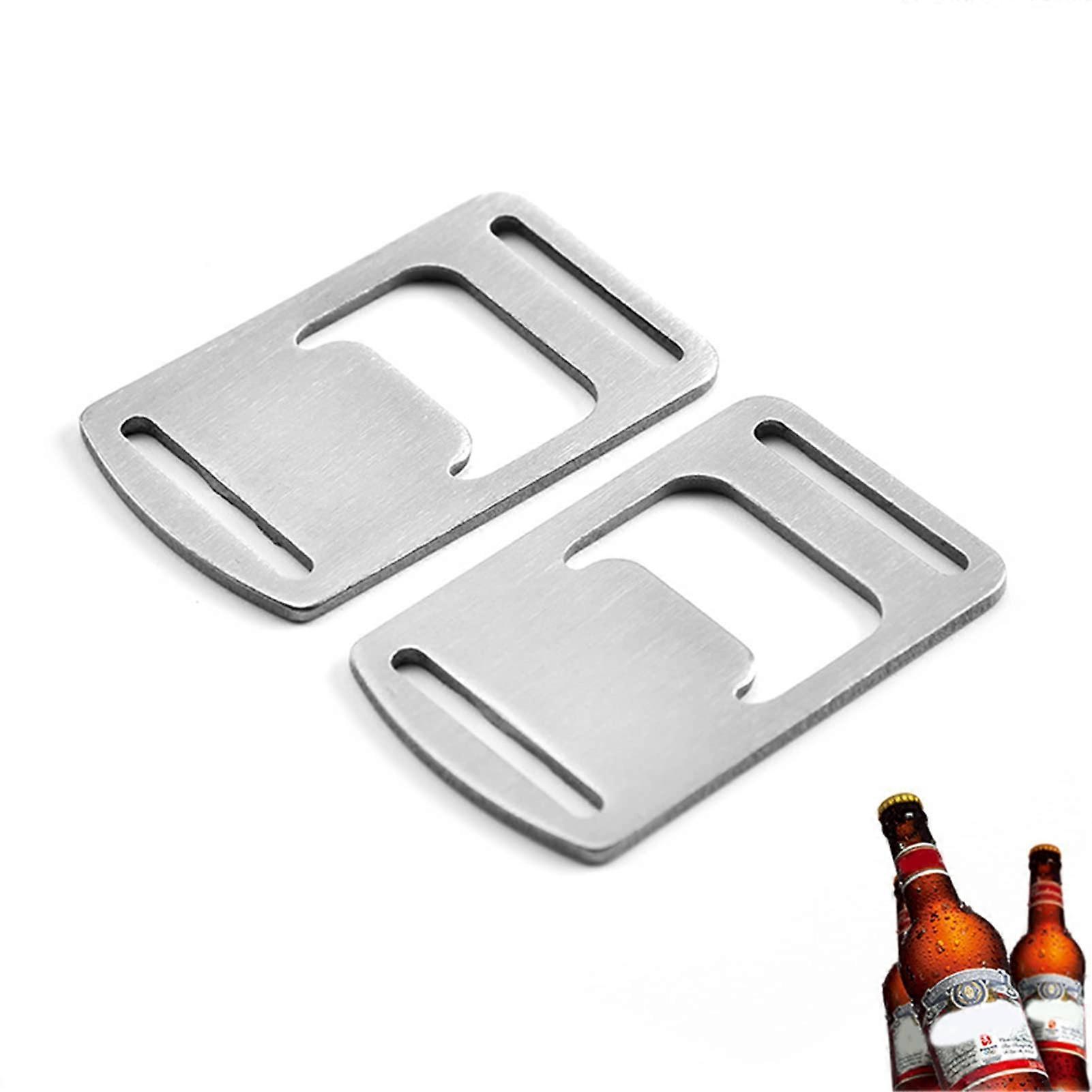 Bottle Opener, Heavy Duty Stainless Steel Beer Opener with Webbing Buckle Design, 2 Pack Durable Kitchen Tool, Silver