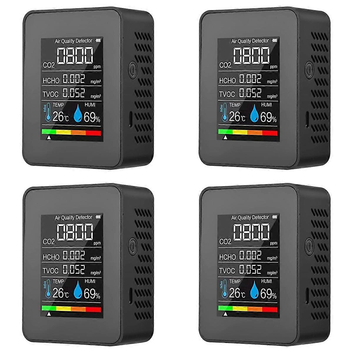 5 in 1 Air Quality Monitor TVOC HCHO Temperature Humidity CO2 Meter, USB Rechargeable CO2 Detector