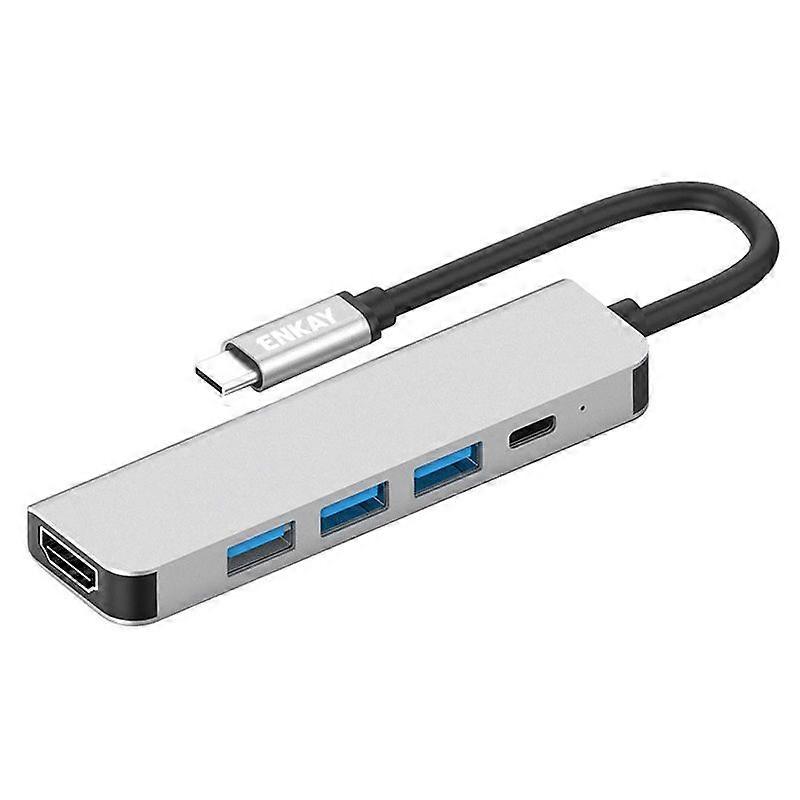ENKAY HAT PRINCE 5-in-1 Type-C Hub to 4K HD Video Output+3xUSB3.0+PD Fast Charging USB-C Dock Station for Laptop PC