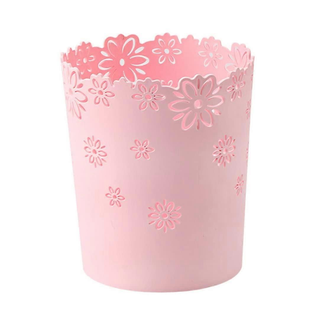 Plastic Rubbish Can, Paper Container for Bedroom, Rubbish Can, Hollow Flower Waste Paper Basket, Round Lid Bin Container, Large Pink Bin.