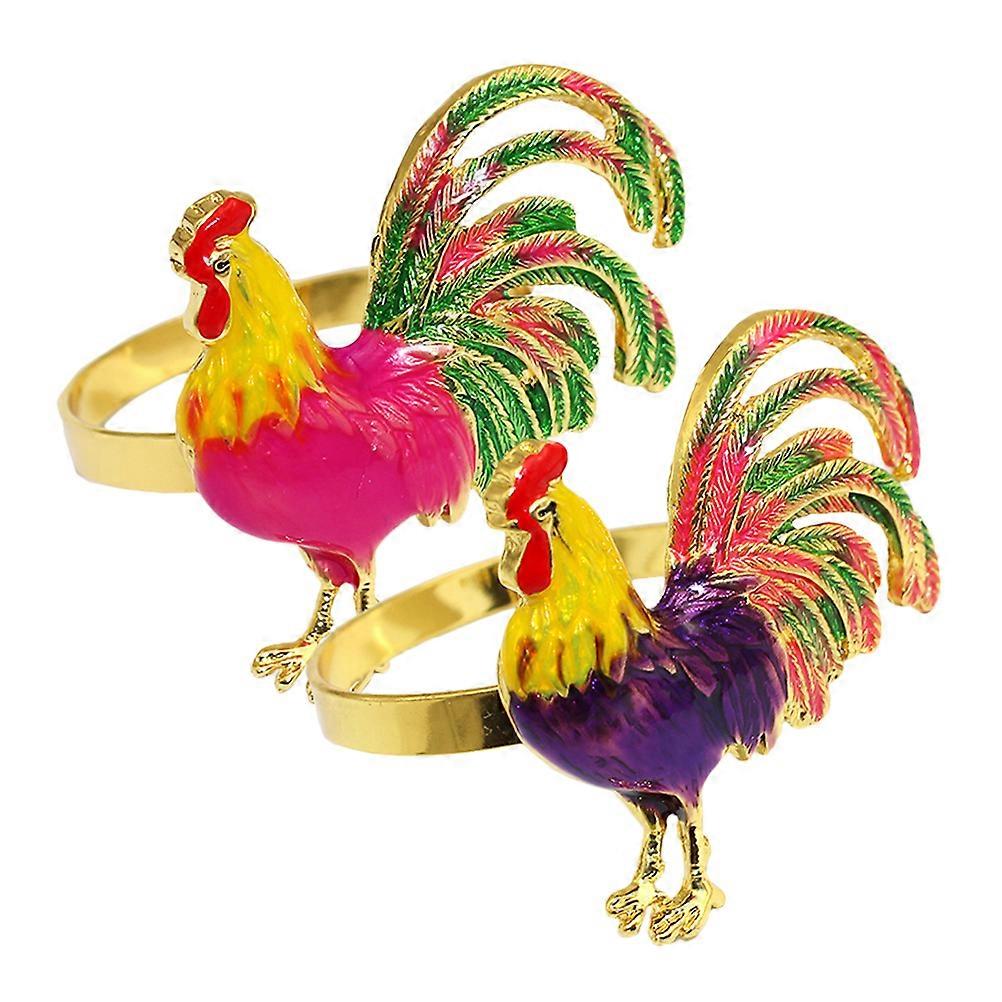 Decorative Napkin Buckle Chicken Napkin Holder Rings Dining Table Centerpiece Party Favor Assorted Color Rooster Shape Elegant Design 2Pcs