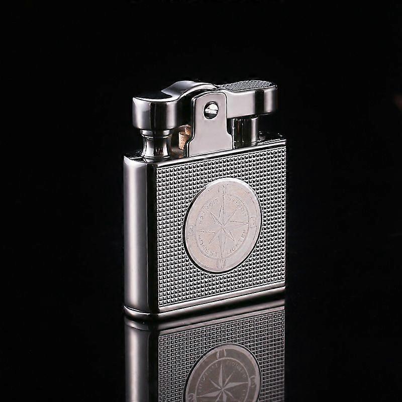 Embossed Compass Clear Light Kerosene Lighter Vintage Nostalgic Press Style Peculiar Handmade Lighter Men's Gifts