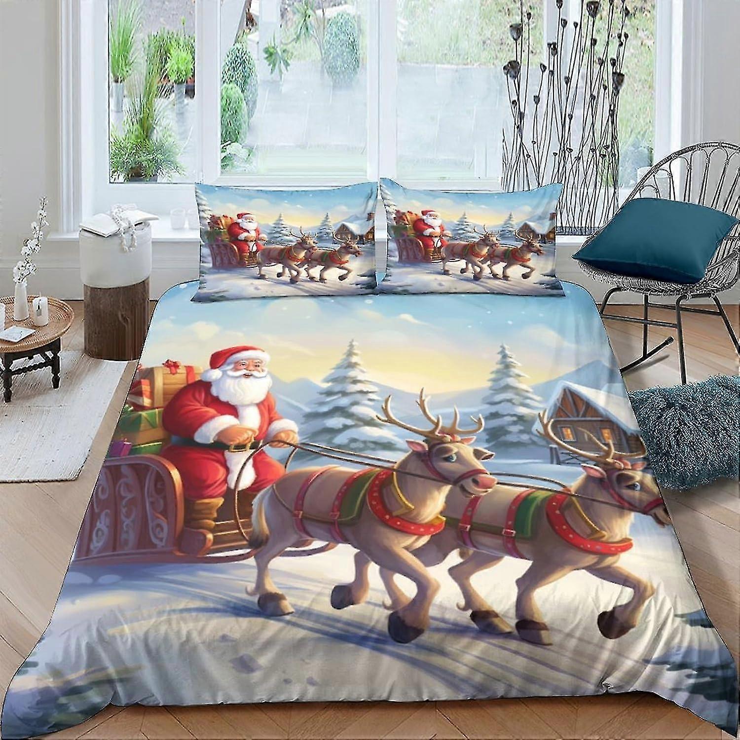 Conjunto de Capa de Edredom de Papai Noel de 3 Peças para Crianças e Adolescentes, Microfibra Macia com Fecho de Zíper