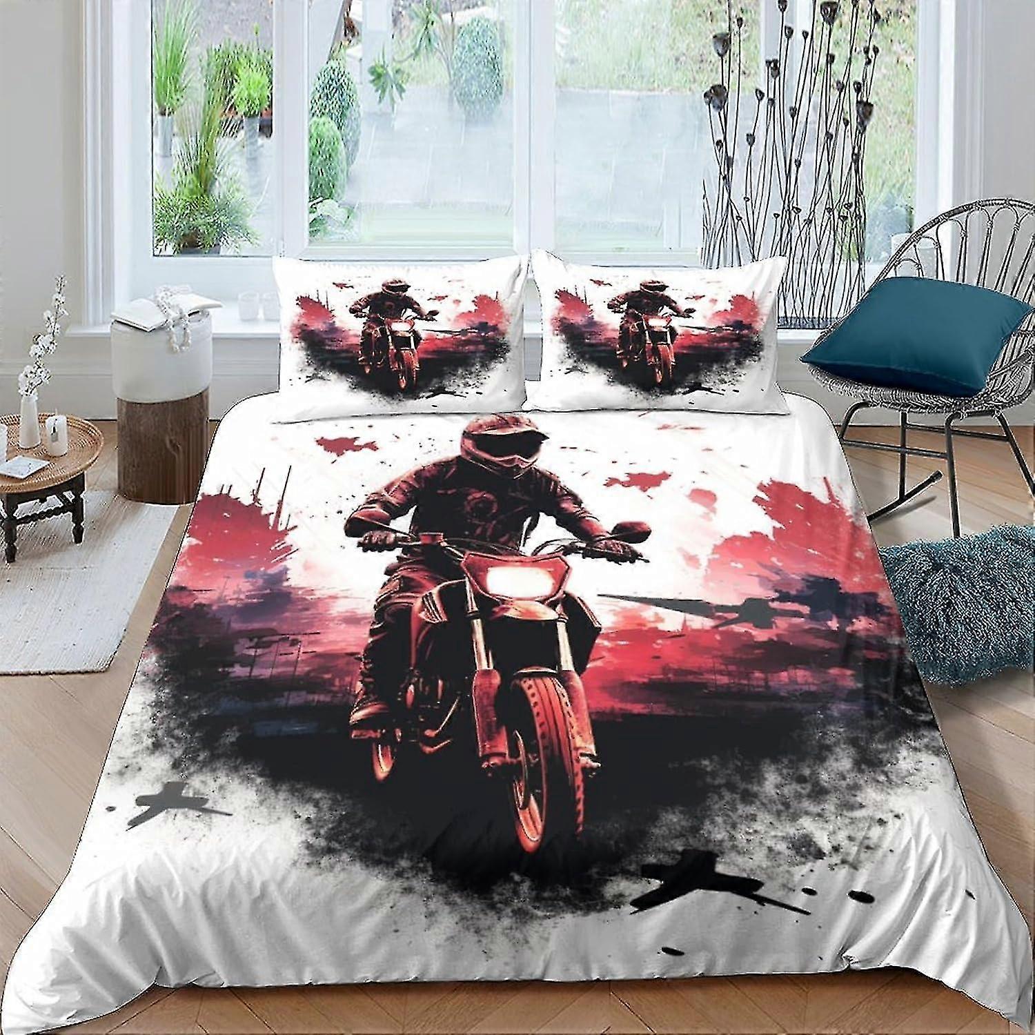 Motocross Printed Duvet Cover Set 3 Piece Unique Design Microfiber Hypoallergenic Bedding Sets Suitable for Double King Super King