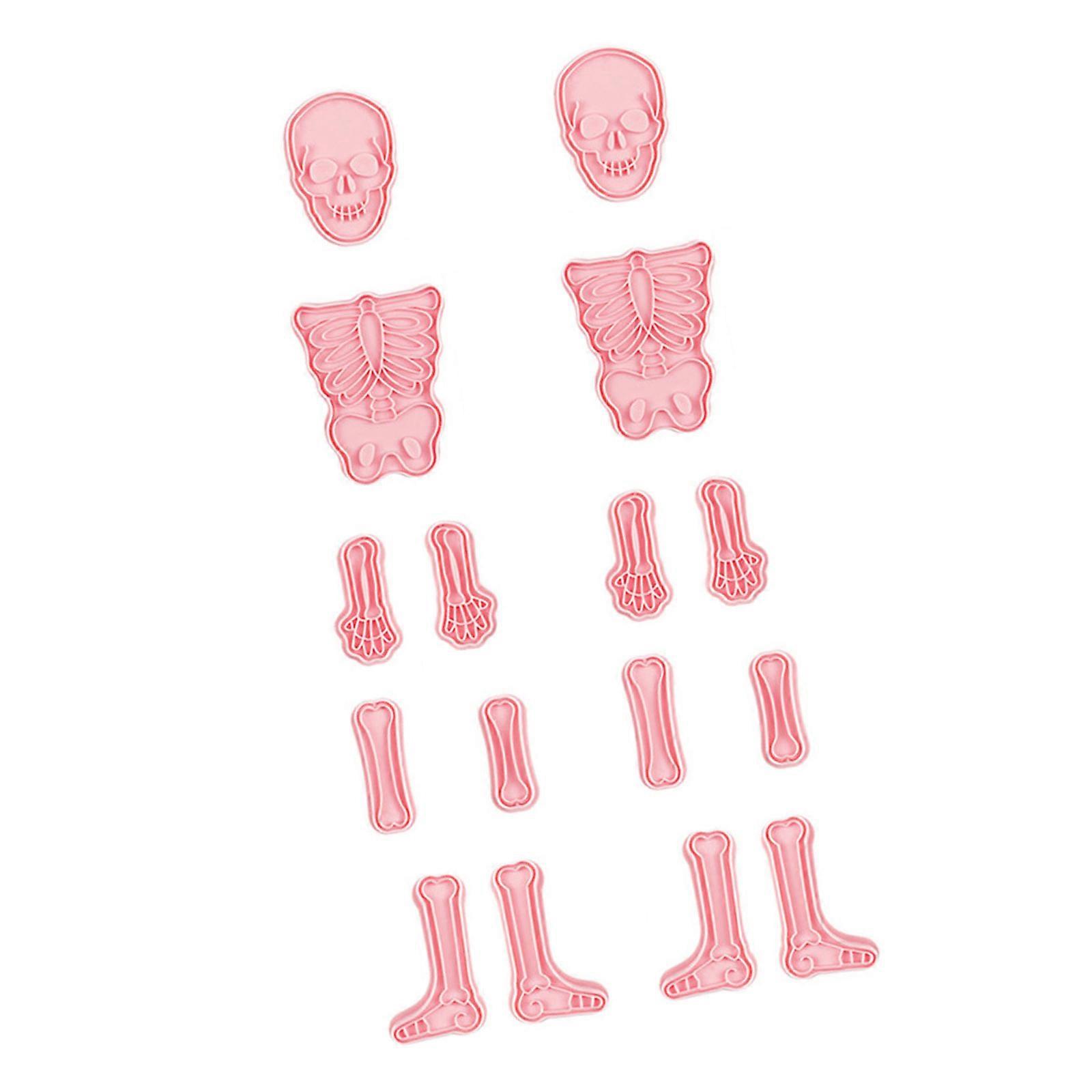 2Set Halloween Skeleton Cookie Pattern Cutters Pressable Biscuits Molds Plastic Cookie Stamps Baking Decorating Tool