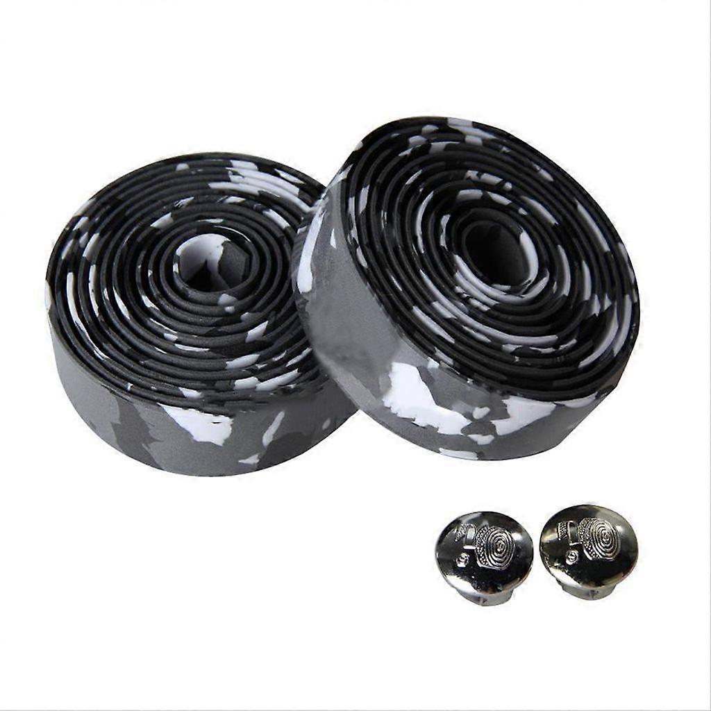 2 Pieces Cycling Road Bike Bicycle Handlebar Anti-slip Tape with Handlebar Plug - Black + White