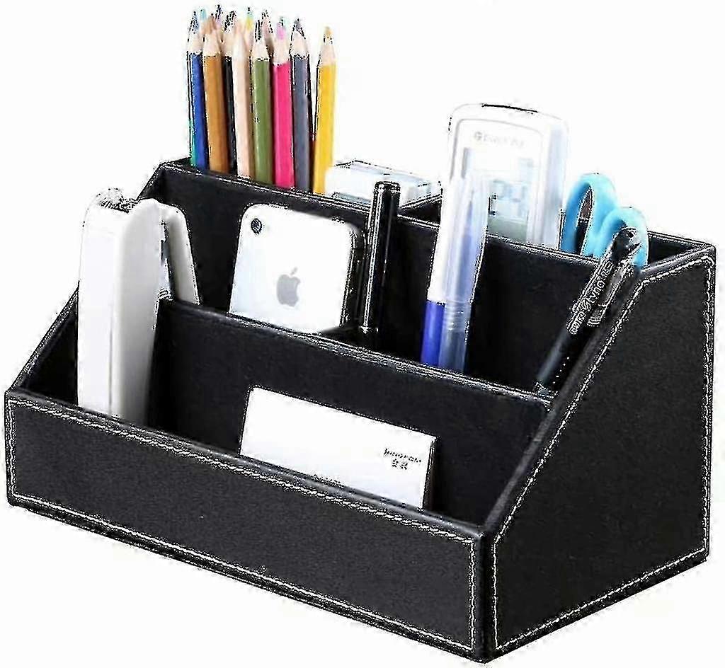 Wooden structure leather multifunctional desktop storage box (black)