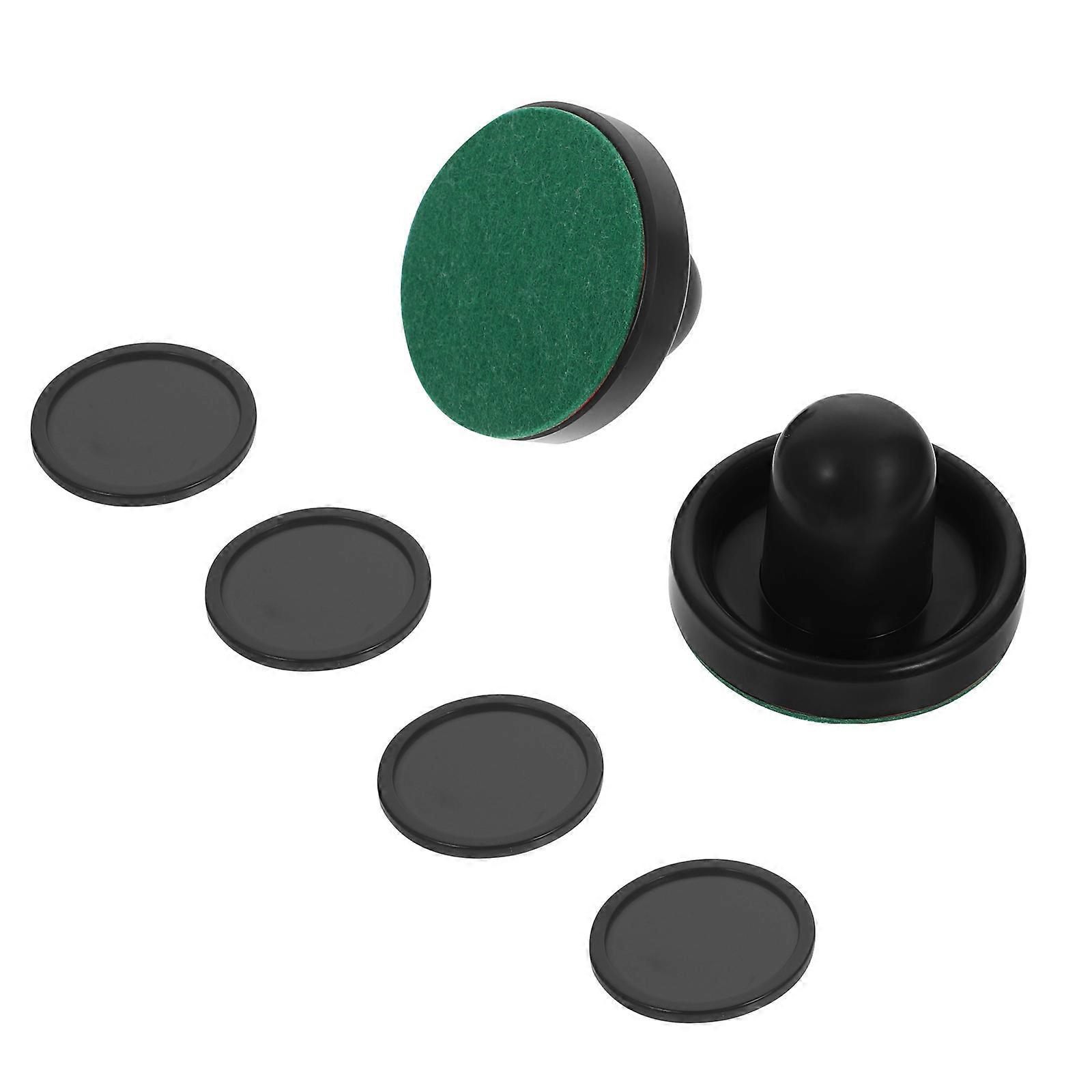 Air Hockey Puck and Pusher Set with Black Plastic Paddles for Playing Ergonomical Design Fits Standard Tables