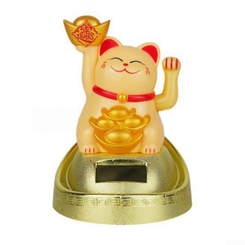 Charming Handwaving Lucky Cat powered by solar energy, the table decoration idea (yellow)