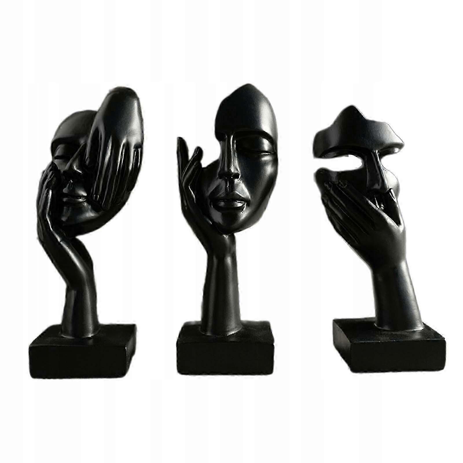 3pcs Thinker Statues Table Ornaments Creative Aesthetic Housewarming Black  hk