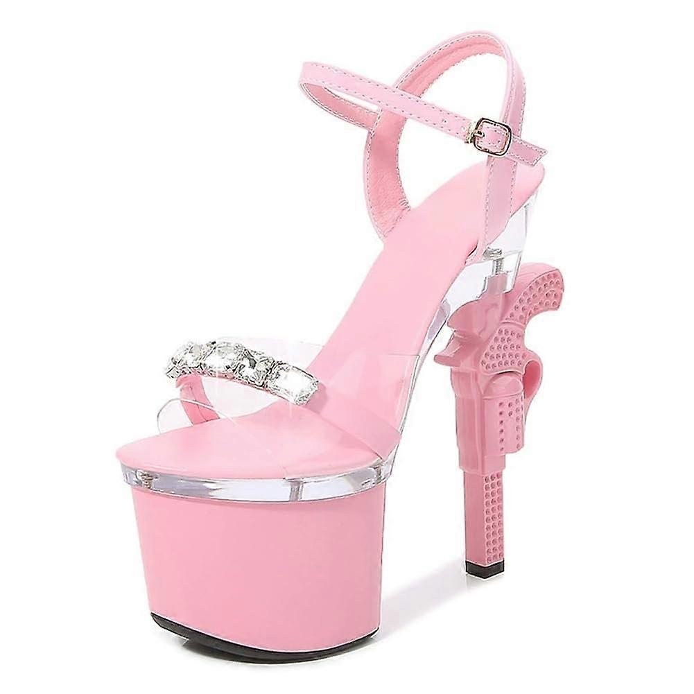 High Heels 17 Cm Heel Height Ankle Strap Platform Sandals For Weddings, Clubs, Pole And Strip Dance EU Size 40 Pink