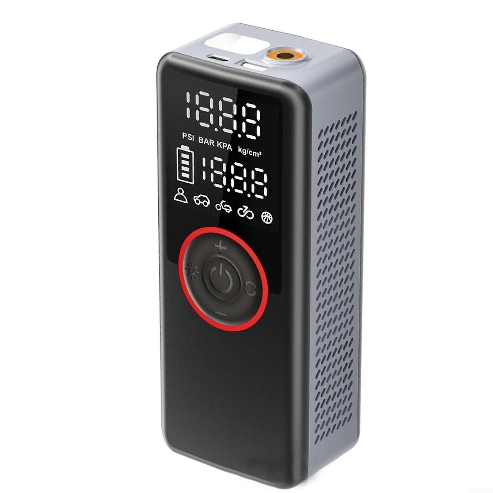 1 x air pump, digital display, car tire inflator with charging function, black, 18 x 8 x 6 cm, for outdoor travel (25 cylinders)