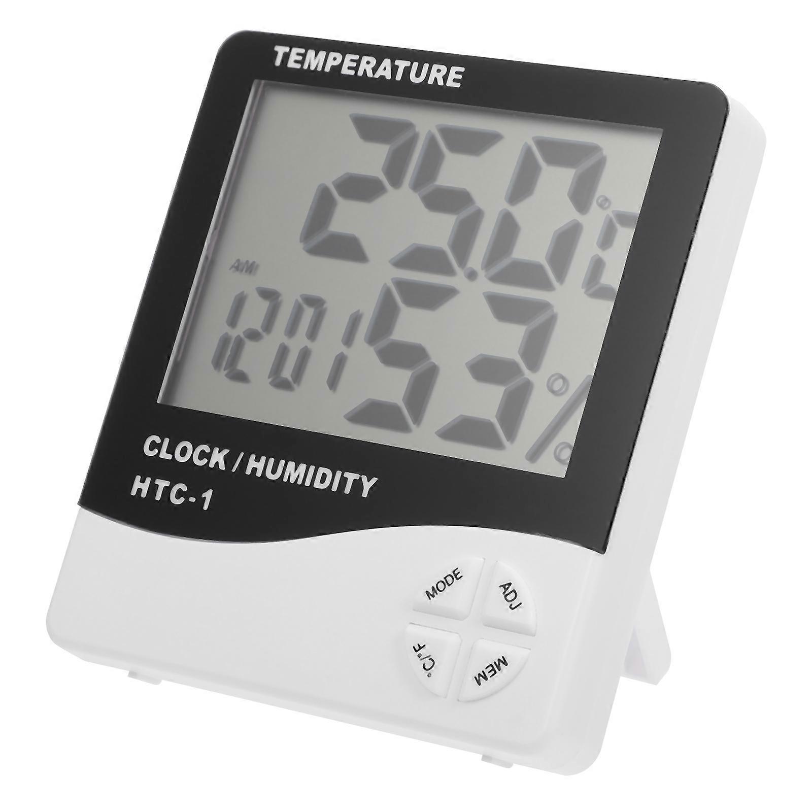 White Electronic Clock with Thermometer and Hygrometer for Time Reminding Simple Decorative ABS 1Pc