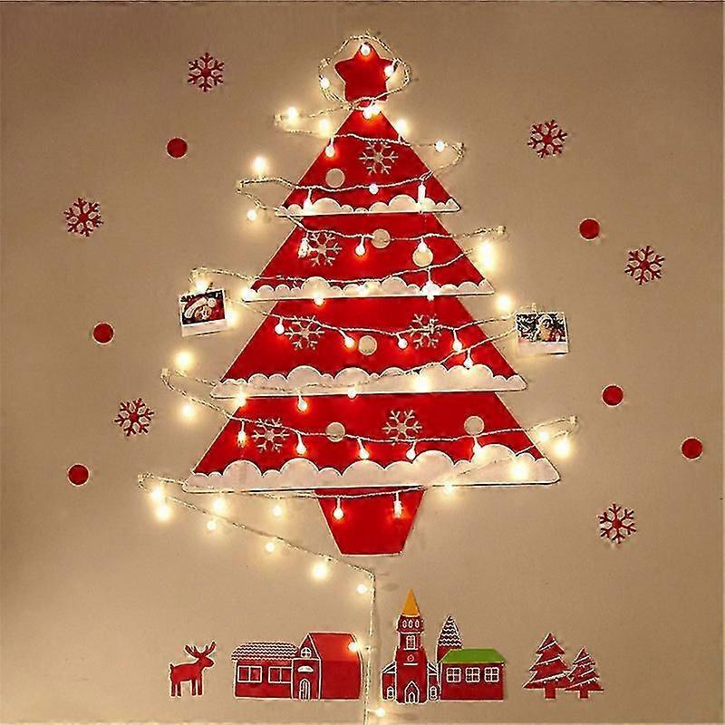 Mimigo Diy Led Işıklar Kırmızı Işıklı Noel Ağacı Süsleri, mutlu Noel Dokunmamış Duvar Dekor Noel Ağacı Çıkartmaları Çocuklar için Noel Dekor Hediyesi