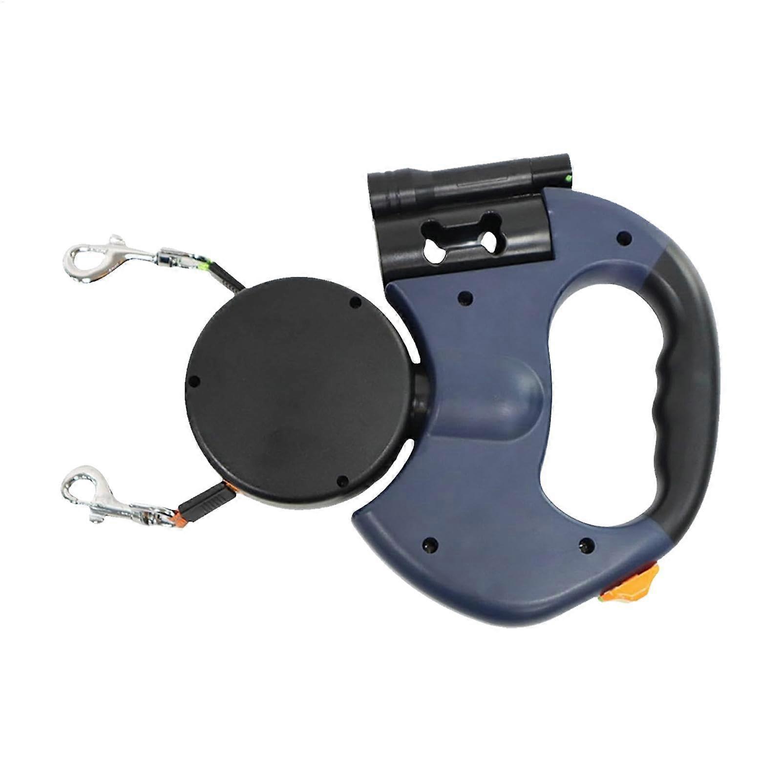 Retractable dog leash, durable pet walking rope, double retractable, ergonomic hook, for medium and large dogs, blue
