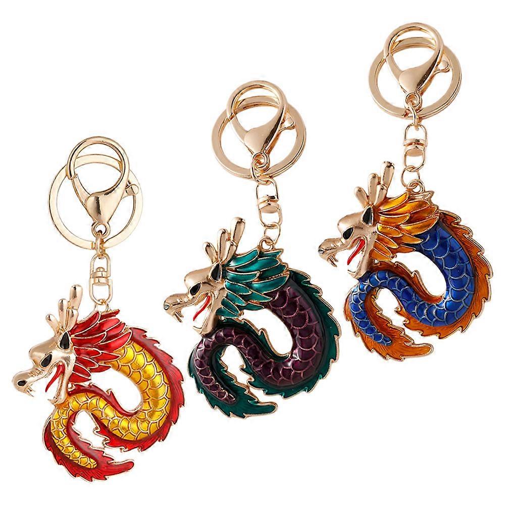 Dragon Modeling Key Chain Chinese Style Dragon Shape Key Holding Everyday Use Red 3Pcs