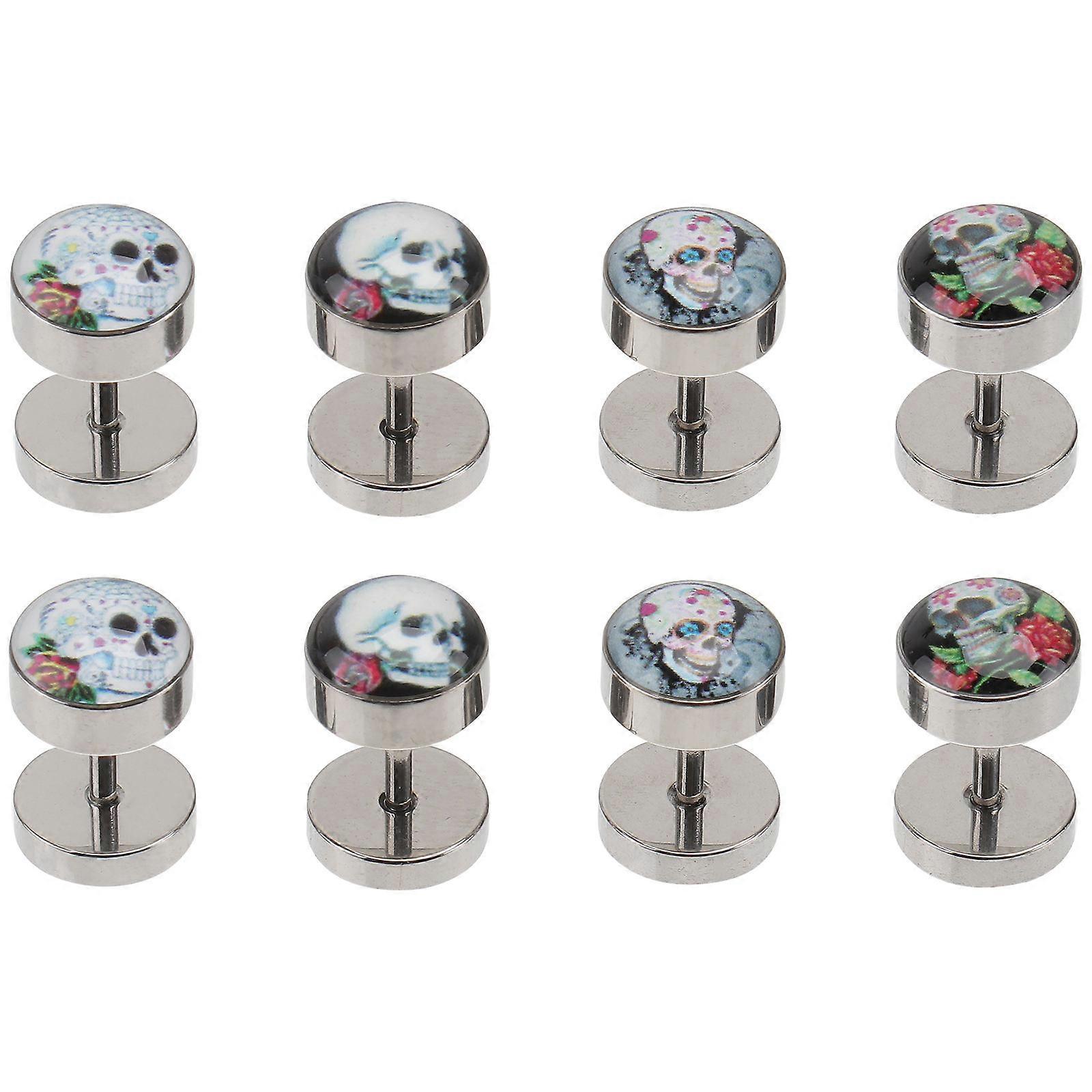 Skull Shaped Earrings Fashion Ear Studs for Decor 4Pairs Stainless Steel