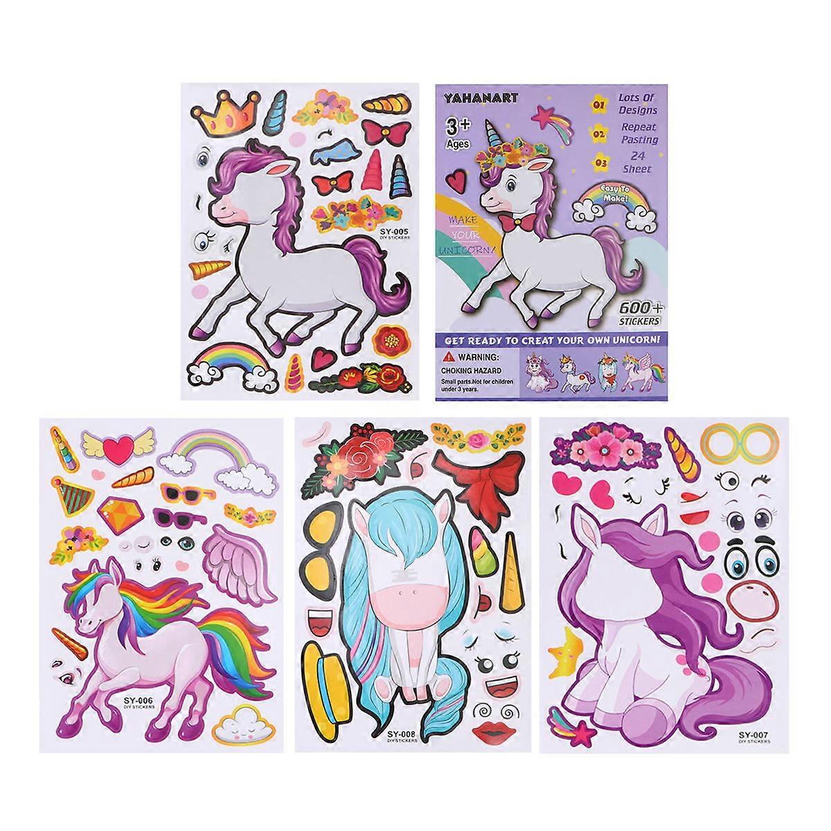 Unicorn Theme DIY Decal Sticker 25 Sheets Multi-Colored Fun Craft Project 21x14.5cm Per Sheet Educational Purposes 25Pcs