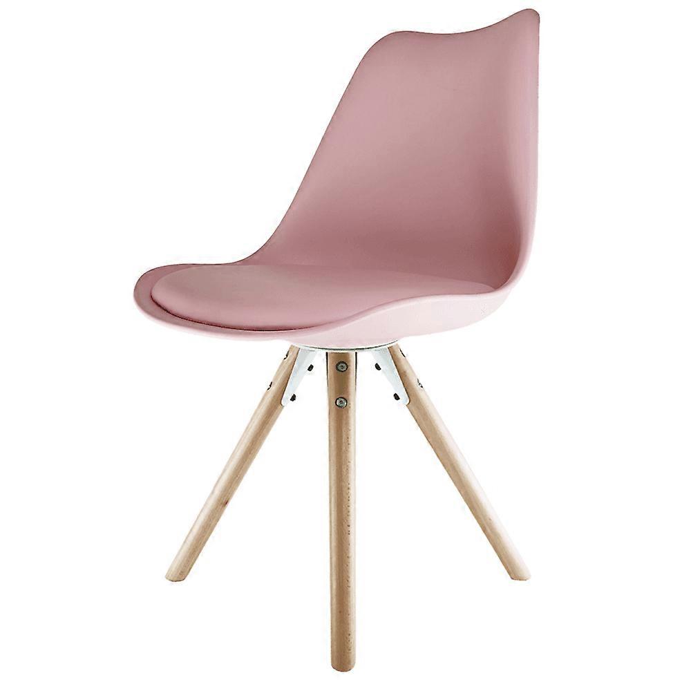 Fusion Living Soho Blush Pink Plastic Spisebordsstol med Pyramide Lys Træ Ben